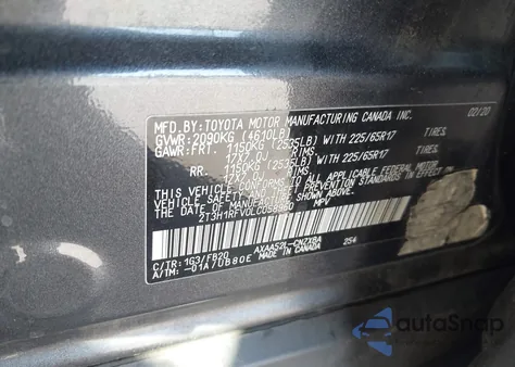 2020 Toyota Rav4 Le z USA, uszkodzony, nr VIN 2T3H1RFV0LC058960